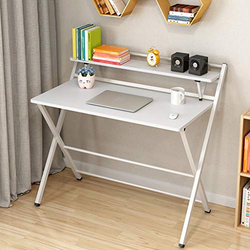 Folding Study Desk, Folding Laptop Table Home Corner Desks Simple Computer Desk with Shelf for Small Space Home Office (White2) - Thumbnail 2
