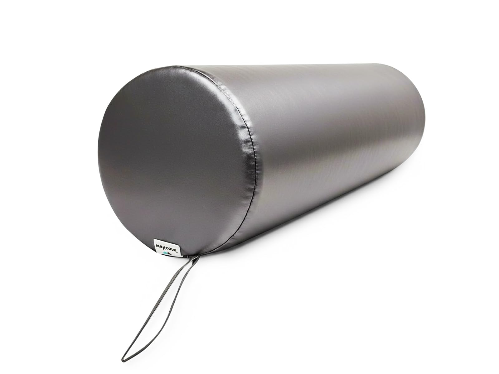 QUIRUMED WELLCORE - Cuscino cilindro da massaggio, 60 x 20 cm, in ecopelle, sfoderabile, imbottitura in schiuma, per yoga, fitness, barella da massaggio, ergonomico, argento