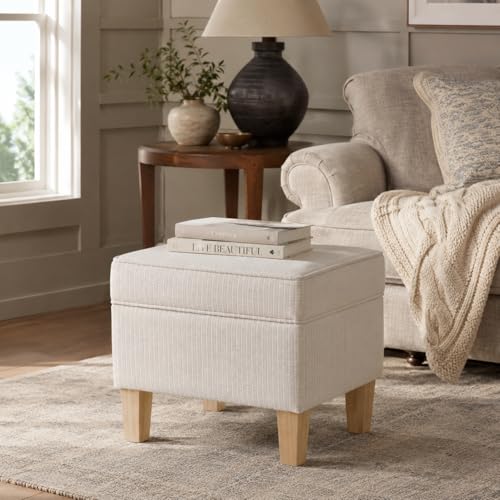 Image of HomePop 22 inch Modern Rectangular Storage Ottoman - White Woven Stripe