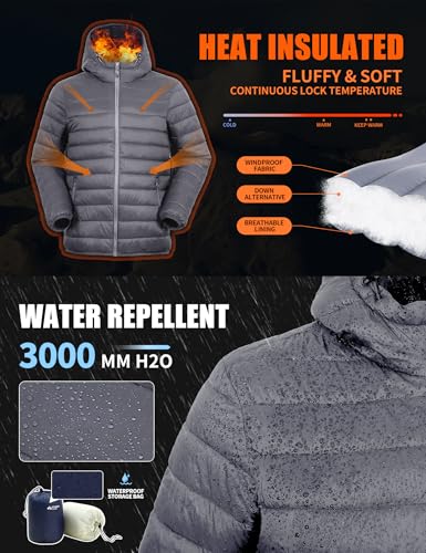 Image of Pioneer Camp Mens Lightweight Packable Puffer Jacket Hooded Insulated Thermal Puffy Winter Jackets for Running Travel