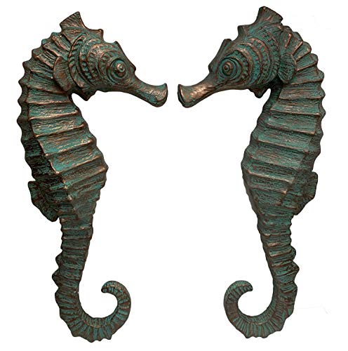 Nautical Tropical Imports Set of 2 Seahorse Wall Sculptures Decor Marine Life Figures 24" (Verdigris Bronze)