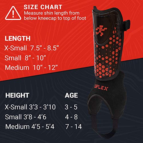 UFlex Athletics Slip and Slide Shin Guards for Kids and Teens - Protective Soccer Gear for Boys and Girls with Padded Ankle Support - Non Slip Adjustable Straps (X-Small) - Thumbnail 2