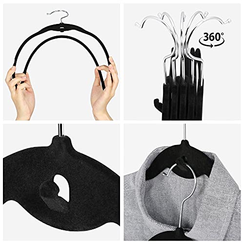 Yaheetech YT-00075256 100 Pack Non Slip Cascading Velvet Hangers - Standard Hangers Felt Suit Clothes Hangers Space Saving 360° Swivel Hook Black thumb #6