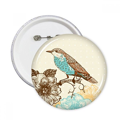 Badge fleur oiseau bleu DIYthinker lot de 5 broches rondes noires taille L pour vêtements