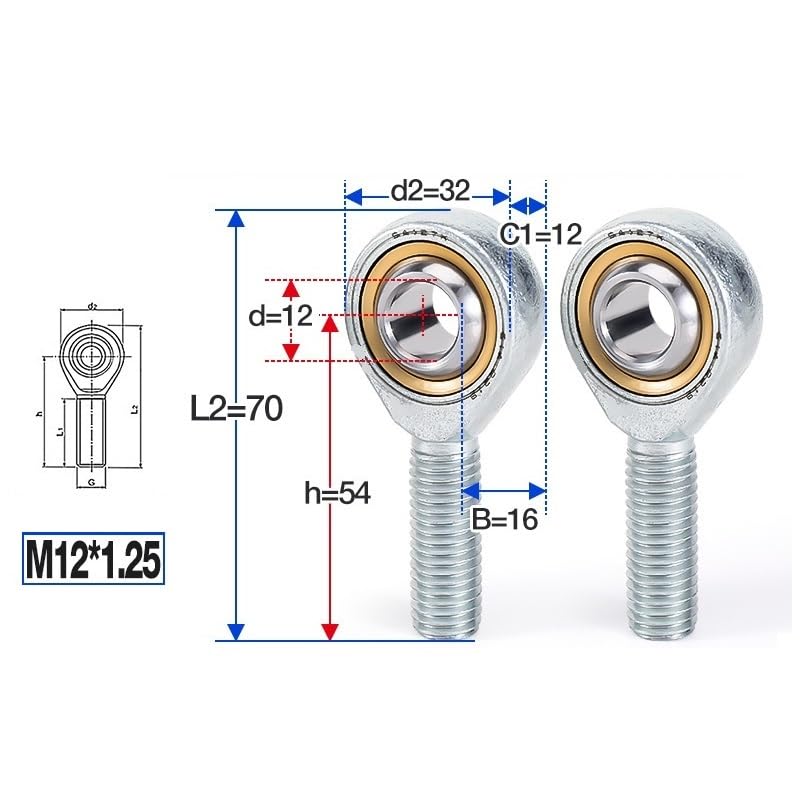 1PC Rod End Joint Bearings SA10-1T/K/SA12-1T/K/SA14-1T/K/SA16-1T/K/SA30-1T/K Right Hand Thread Spherical Plain Bearing Engine Parts(SA12-1T/K M12x1.25)