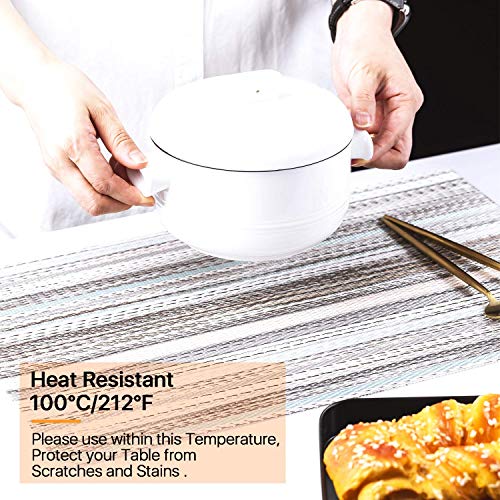 Placemats, Placemats for Dining Table Set of 8 Waterproof, Woven Place Mats for Kitchen Table Vinyl Heat Insulation Stain Resistant Placemats (Set of 8, Blue Stripes)