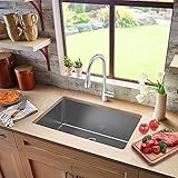 30-inch Kitchen Sink, 18 Gauge Single Bowl Stainless Steel Sink Undermount with Strainer & Bottom...