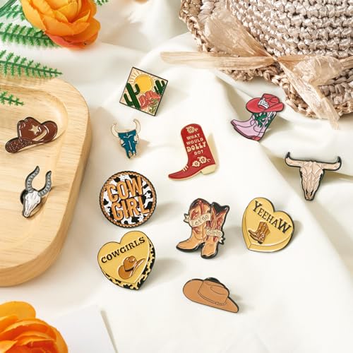 Image of FASHEWELRY Cowboy Brooches Enamel Pins Set Hat Pin Cute Lapel Pin Alloy Western Aesthetic Badge Pins