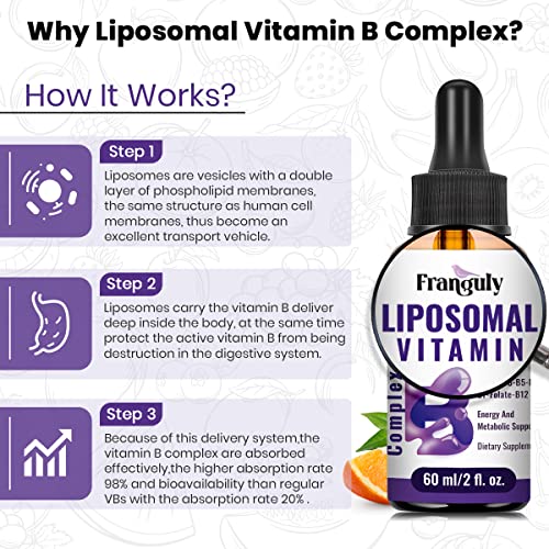 Liposomal Vitamin B Complex Liquid Drops For Improved Absorption Sublingual B Complex Vitamins Supplement With Methylated B12,B1, B2, B3, B5, B6,Folate,Biotin For Energy & Immune Support-2.0 Oz #TOP2