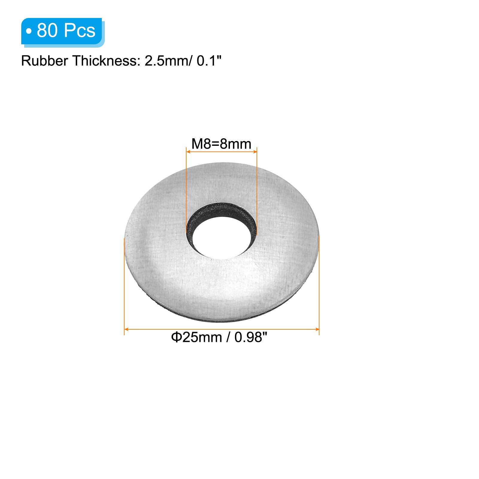 100 Rondelle In Gomma M8 | 25.8mm X 8mm X 3mm | Antiscivolo | Per Idraulica E Industria - Foto 7
