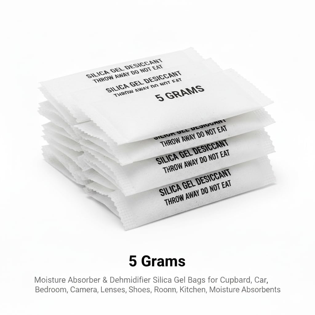 KDeX Silica Gel 5gm Pouch 100 pcs Pack, Silica Gel 500 Grams Pack, Dehumidifier Moisture absorbents 1