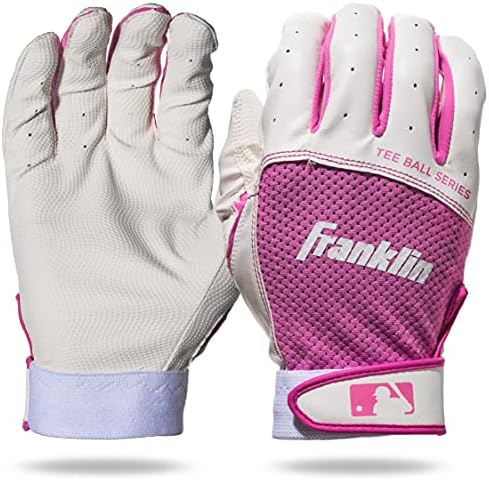 Franklin Sports Youth Teeball Batting Gloves - Youth Flex - Kids Batting Gloves for Teeball, Baseball, Softball - Pink/White - Extra Small