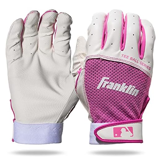 Franklin Sports Youth Teeball Batting Gloves - Youth Flex - Kids Batting Gloves for Teeball, Baseball, Softball - White/Pink - Tee Ball Small