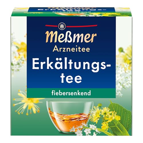 Meßmer Erkältungstee | Fiebersenkender Arzneitee mit Lindenblüten Holunderblüten und Weidenrinde | 9 Teebeutel