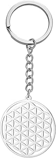 Llavero unisex con diseño de flor de la vida, semilla de vida, mandala, geometría sagrada, círculo, redondo, protección