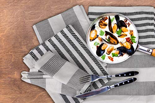 Urban Villa Dinner Napkins Horizontal Stripes Cloth Napkins Set Of 12 Grey/Black Color Dinner Napkins 20X20 Inches 100% Cotton Over Sized Cloth Napkins With Mitered Corners Dinner Napkins #TOP5
