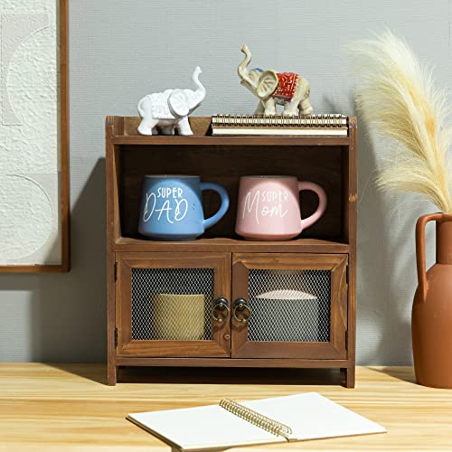 COLLECTIVE HOME - 2 Tiered Storage Cabinet, Countertop Cabinet, Wood Organizer for Kitchen Living Room Bedroom Bathroom Office with Magnetic Door, 15.75 x 14.5 x 6.5, Brown, 02 - Thumbnail 4