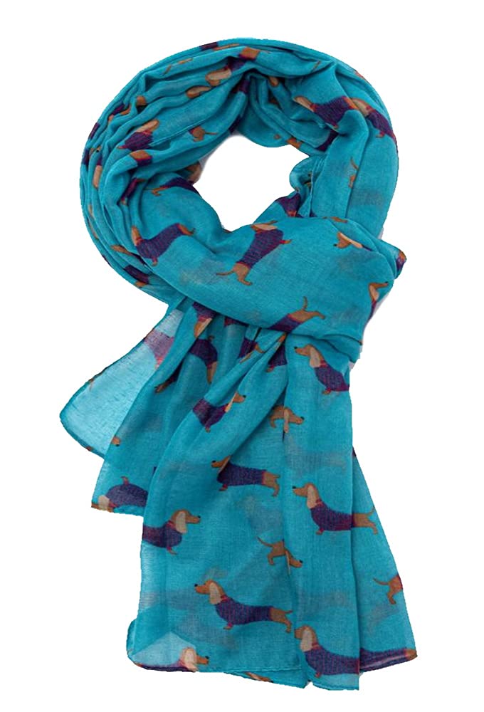 Lilyrosa Women's Teal Lilyrosa® Dachshund Scarf Grey Navy Blue Red Turquoise Soft Sausage Dog (Teal)