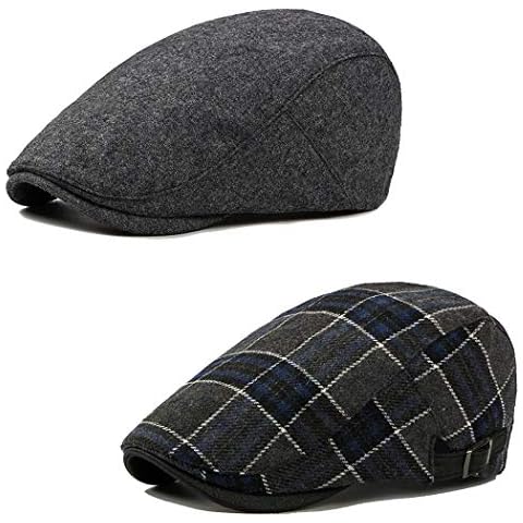 DOCILA Classic Plaid & Stripe Newsboy Cap for Men Women Cotton Flat Ivy Gatsbay Hat Irish Outdoor Cabbie Beret Hat, Z-darkgreynavy, One size Cover