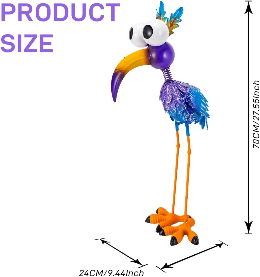 27“ Metal Purple Big-Eyed Bird Statue Garden Decor, Big-Eyed Bird Garden Statue Decor Yard Art for Home Kitchen Outdoor Patio Lawn Decor