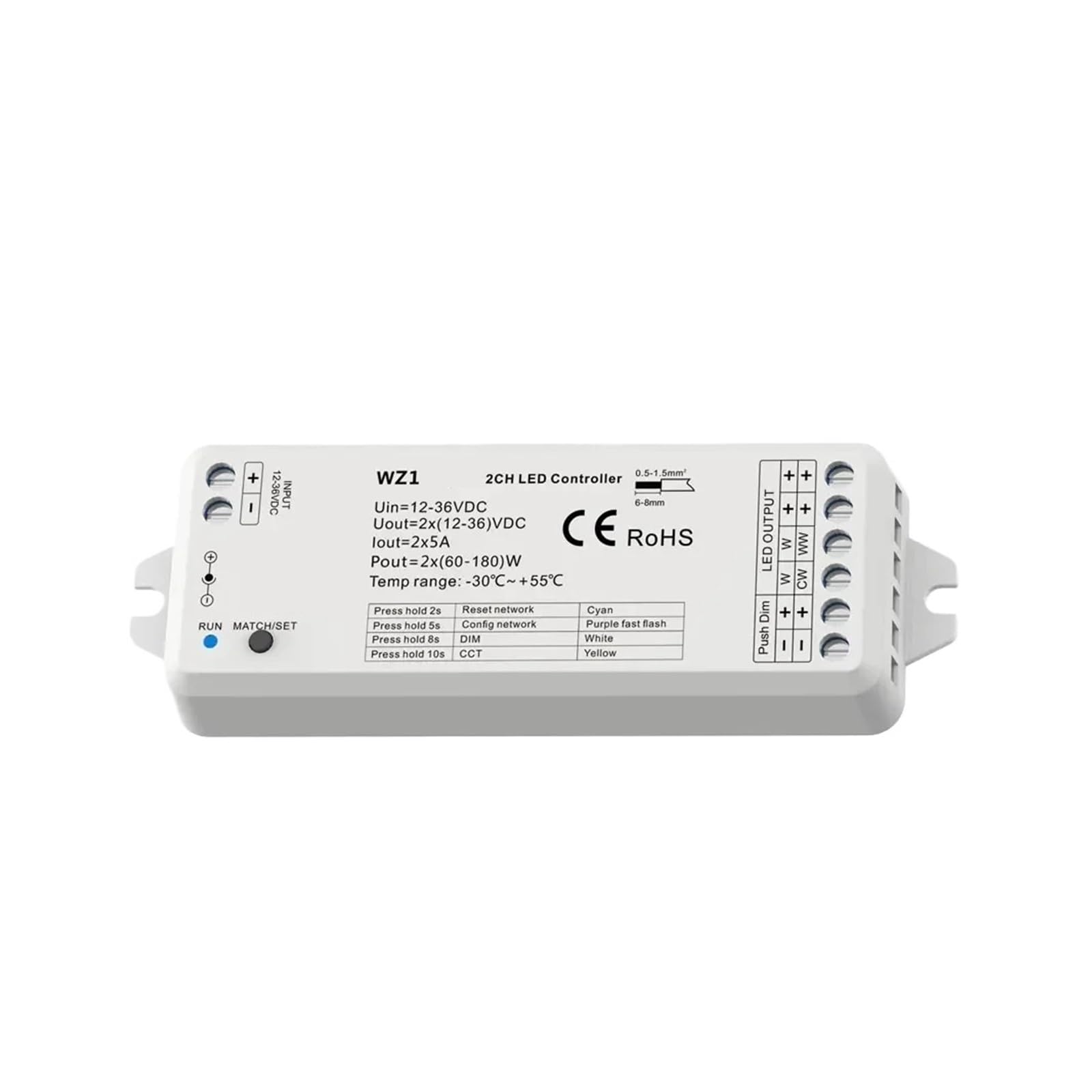 Controlador regulador de intensidad LED, controlador LED de 2 canales, atenuador de 24V CC de 12V con atenuación por empuje, Control remoto de 2,4G for tira de luces WW CW CCT(RS2 (CCT) Only)