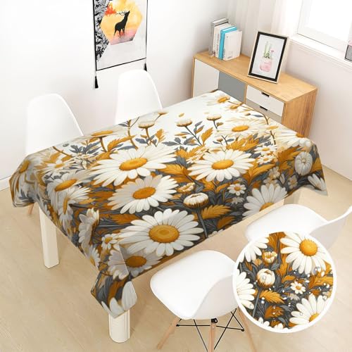 Nappe polyester chrysanthème anti tache pour table facile d'entretien