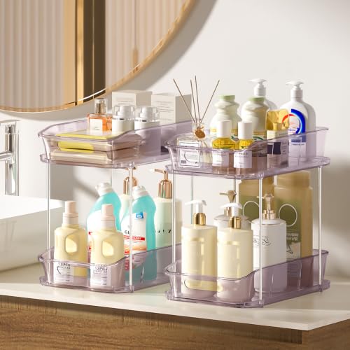 Image of Delamu 2-Tier Under Sink Organizers and Storage, Multi-Purpose Stackable Bathroom Cabinet organizers, Pull Out Kitchen Pantry Organization and Storage with Dividers(2 Pack, Purple)