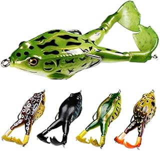 Pelican Mate Topwater Frog Lures Double Propellers Soft Silicone Bass Bait Realistic Frog Lures Kit Set Trout Pike Freshwater Saltwater 3.55''/ 0.46oz (Pack of 5)