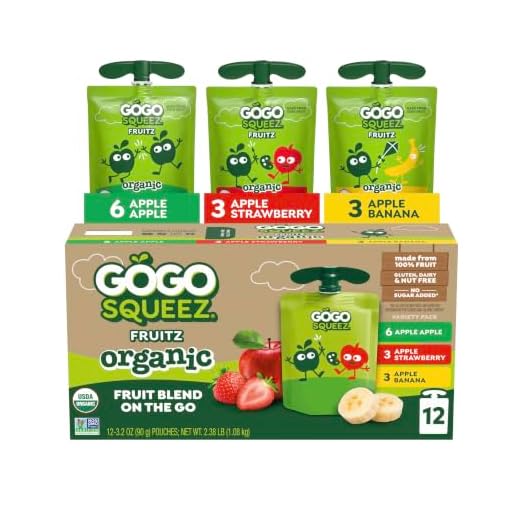 GoGo squeeZ Organic Fruit on the Go Variety Pack, Apple/Banana/Strawberry, 3.2 oz. (12 Pouches) - Made from Organic Apples, Bananas & Strawberries - Gluten Free Snacks - Nut & Dairy Free - Vegan Snack