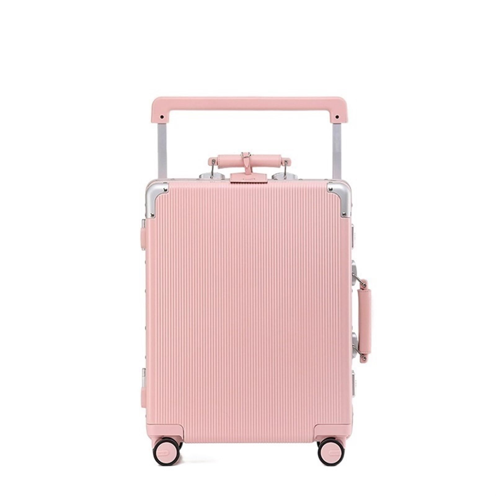 Handgepäck Koffer Aluminiumrahmen-Koffer, Boarding-Koffer, stumm, universelles Rad, breiter Trolley-Koffer, Business-Koffer, Gepäck aus reinem PC-Material Multifunktionaler Koffer ( Color : Pink , Siz
