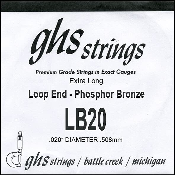 GHS™ Strings Phosphor Bronze Single String 020 Wound Loop End Banjo Single String for Banjo Phosphor Bronze Loop End Thickness: 020