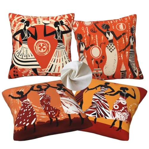 Kissenbezug 35x35 4er Set Leinen Kissenbezüge Afrikanisch Dekorative Sofakissen Zierkissen Ethnisch Couchkissen Outdoor Kissen Zierkissenbezüge Deko Kissen für Sofa Schlafzimmer Wohnzimmer -LI244 – Bild 3