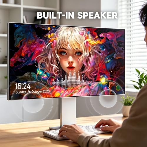 Image of Gawfolk 27-inch IPS 4K UHD Computer Monitor, Ultra-Clear (3840x2160p) PC Screen, 100% sRGB, 100% DCI-P3, Type-C, Display Port, HDMI, Built-in Speakers, Supports Height Adjustment and Rotation - Black