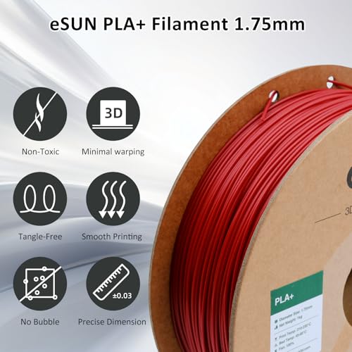 Image of eSUN PLA+ Filament 1.75mm 1KG, 3D Printer Filament Dimensional Accuracy + /- 0.03mm, 1kg Cardboard Spool(2.2lbs) 3D Printing Filament, Fits for Most FDM 3D Printers(Fire Engine Red)