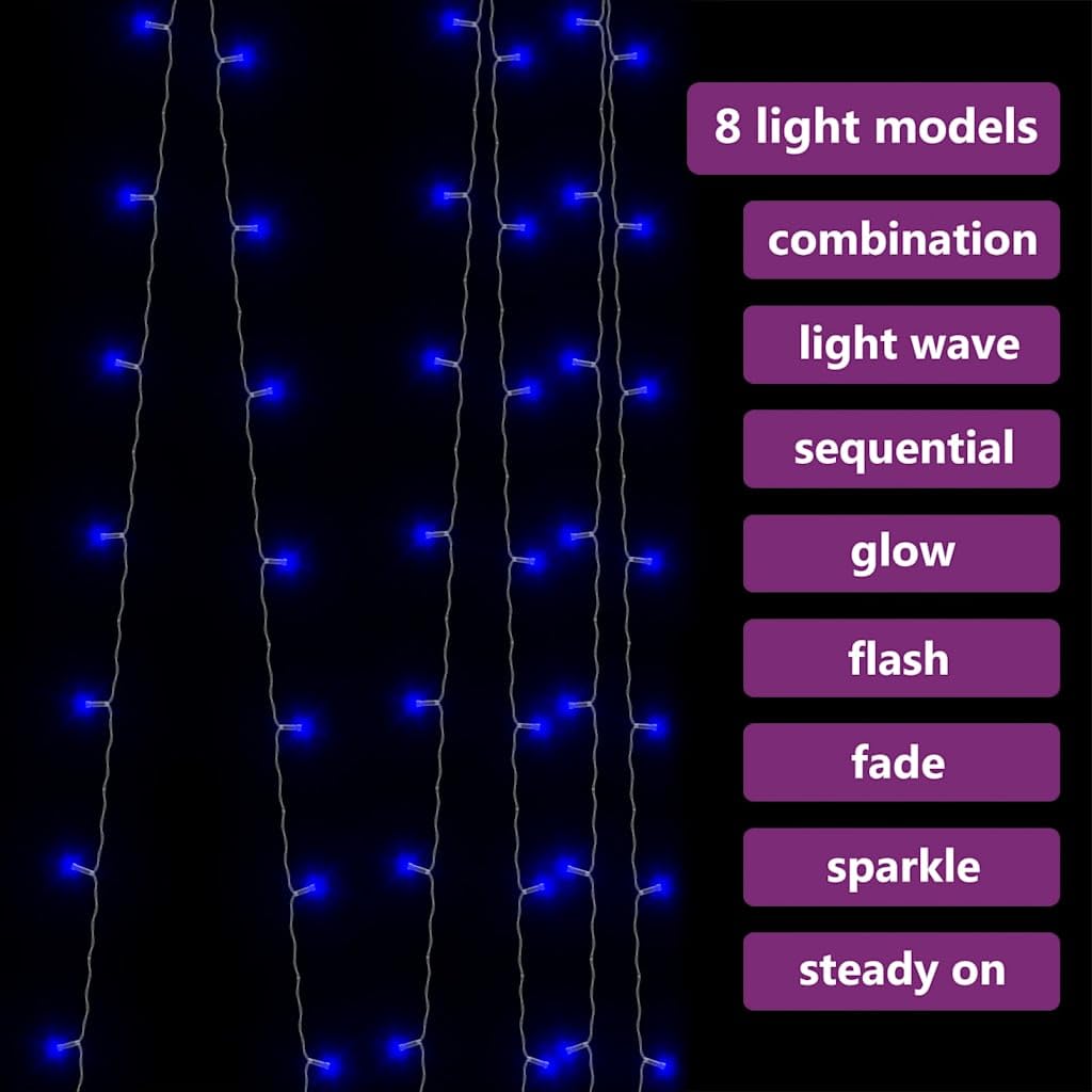 Mangloder Rideaux Lumineux à LED 3x3 m avec 300 LED Bleues, 8 Effets Lumineux, câble Extension 3 m, idéal pour décoration intérieure et extérieure, fêtes, Noël, Mariage, Ambiance Festive