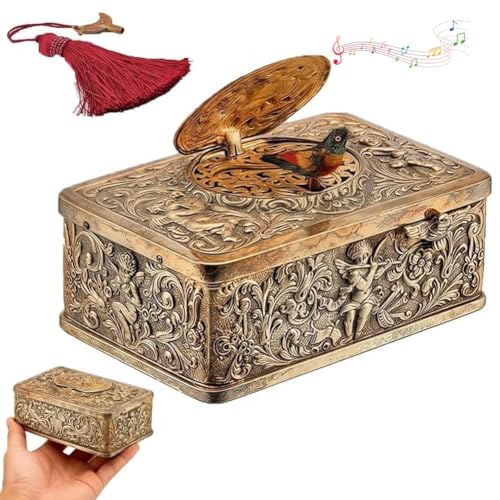 European Three-Dimensional Embossed Bird Music Box, Mechanical Vintage Singing Bird Music Box Mechanism Antique Automaton Musical Elegant Repouss Case 3D Relief(1pc a)