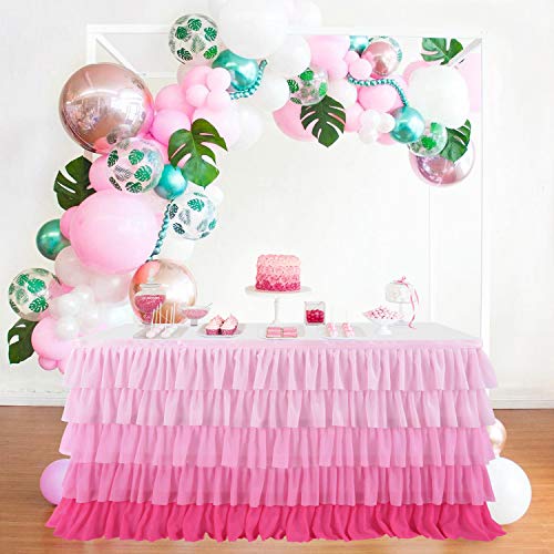 Besutolife Pink Table Skirt Tutu Ruffled Tablecloth For Rectangle Table 6Ft Baby Shower Birthday Party Unicorn Home Gradient Pink Table Decor #TOP1