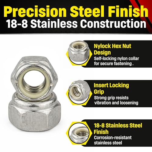 Image of Stainless 7 /16-14 Hex Nylock Nuts, 304 Stainless Steel, 50 Pieces (7 /16-14 Nylock)