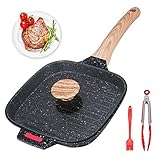 Bobikuke Nonstick Grill Pan,10 Inch Frying Pan with Lid , Egg Frying Pan Breakfast Pans with...