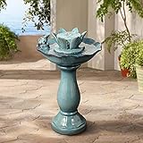 John Timberland Pleasant Pond Frog Lotus Modern Outdoor Floor Water Bubble Fountain 25 1/4' High...