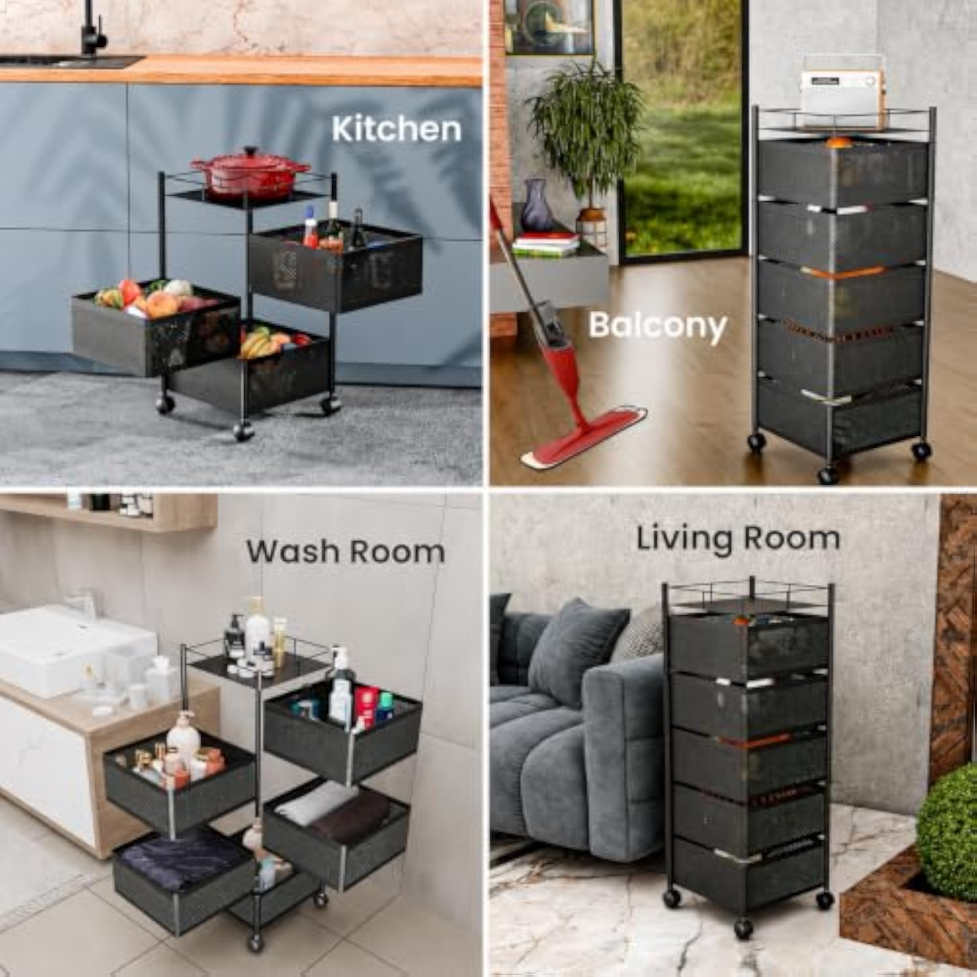 2-Layer Metal Kitchen Trolley with Wheels, Vegetable Organizer