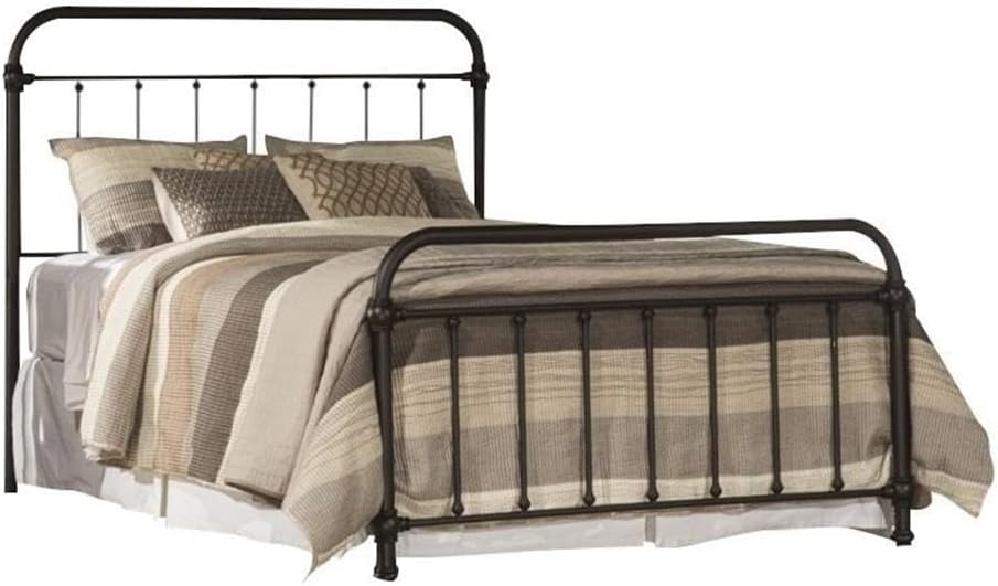 BOWERY HILL Metal Spindle Panel Bed/Headboard Footboard Included/Box Spring Required/Dark Bronze/Traditional Antique/King