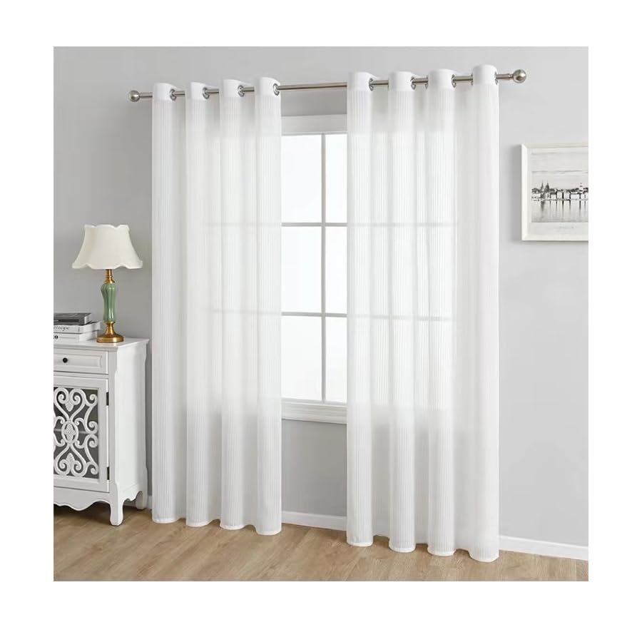 fearx 2 Piece White Transparent Filter Window Panel Curtain Grommet Curtains Living Room Bedroom Hall Decoration Transparent Curtains (100cm*250cm)