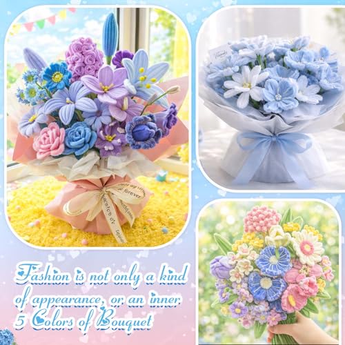 Image of Peryiter 500 Pcs Pipe Cleaners for DIY Flower Bouquets, Chenille Stems for Graduation Bouquet Crafts, Fuzzy Sticks for Handmade Flowers, DIY Gift, Art Projects(Blue & Pink & Green,12 Inch)