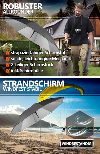4smile Sonnenschirm Strand mit Schirmhülle, Anthrazit - UPF 50+ Strandschirm Ø180 cm mit sicherem Sonnenschutz Strand, Strandschirm windfest stabil - Ideal als Balkon Schirm, Gartenschirm – Bild 6