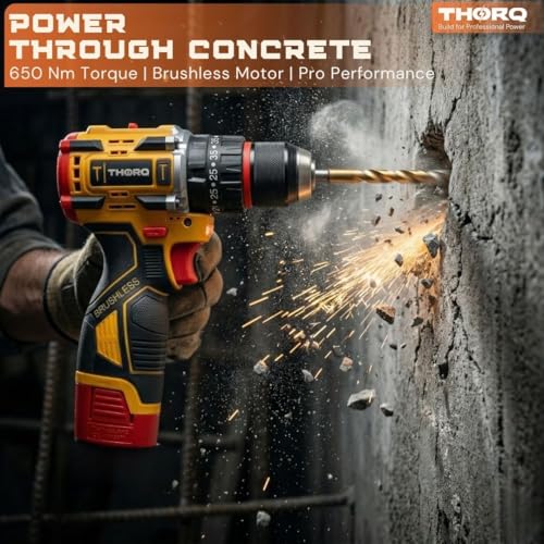 Image of 18V Cordless Impact Drill Machine with 65 Nm High Torque Brushless Motor, 25+1 Position Clutch, 2.0Ah x 2 Batteries, 2000 RPM Variable Speed, 6 Month Warranty