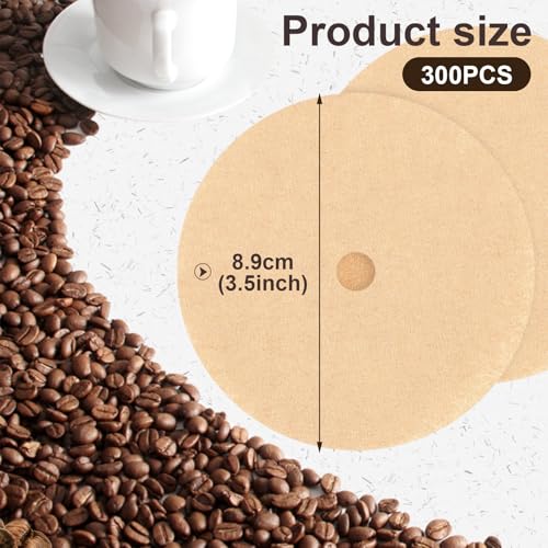Image of 300Pcs Percolator Coffee Filters, 3.5in Disc Disposable Coffee Filters, | Virgin Wood Pulp, Natural Unbleached Coffee Filters for 3.5 inch Percolators and Flat-Bottom Baskets, Easy Cleanup
