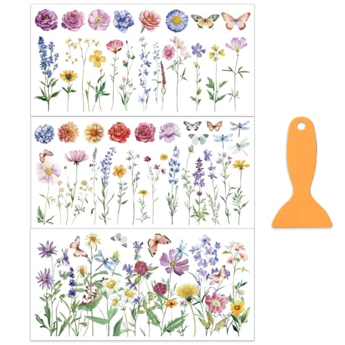 OLYCRAFT Juego de 3 láminas de transferencia de flores silvestres para frotar para muebles y artesanías, 30 x 15 cm, diseño floral, muebles, pegatinas de transferencia para frotar para decoración del