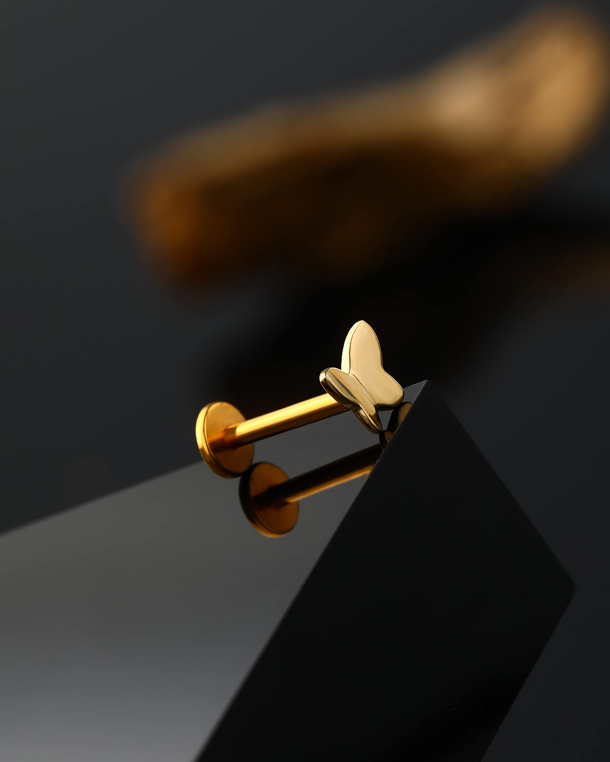 Jewseen 14K Solid Gold 16G Butterfly Nose Studs Threadless Flat Back Studs Helix Jewellery Cartilage Earrings Lip Labret Stud Tragus Stud Minimalist Earrings for Women Men