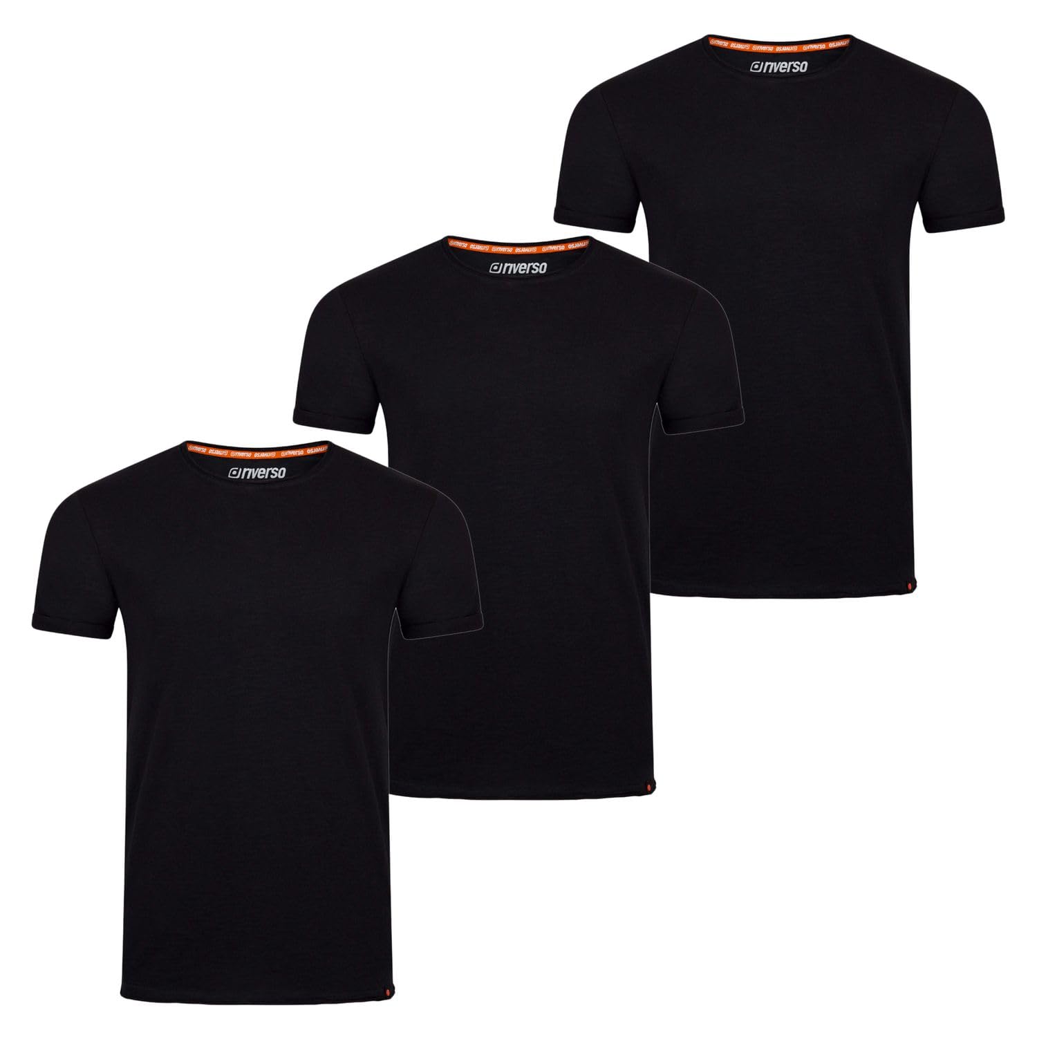 riverso RIVLenny T-shirt męski, 100% bawełna, regularny krój, zestaw 3 sztuk, okrągły dekolt, krótki rękaw, na lato, przędza płomieniowa, cienka, jednokolorowa, czarna, biała, szara, niebieska,